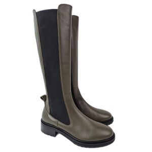 AEYDE Women’s Olive Green 40mm Blanca Tall Leather Chelsea Boots Size 40